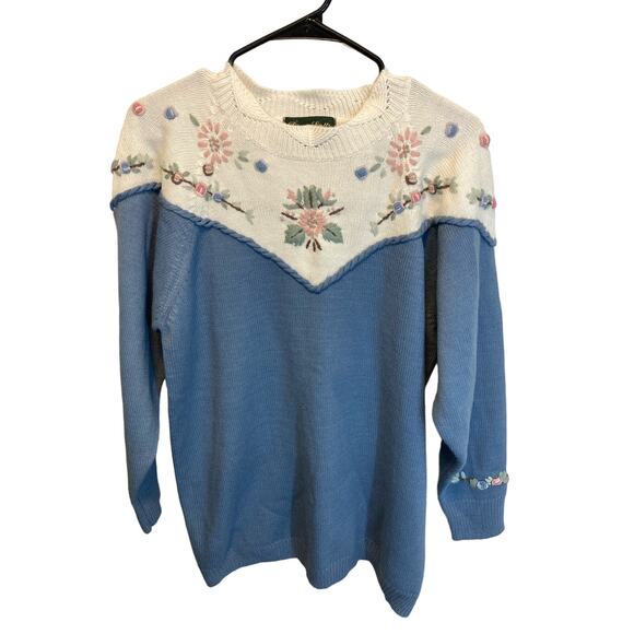 Dana Scott Floral Long Sleeve Dainty Cottage 90's Vintage Sweater Size Medium - Picture 1 of 10